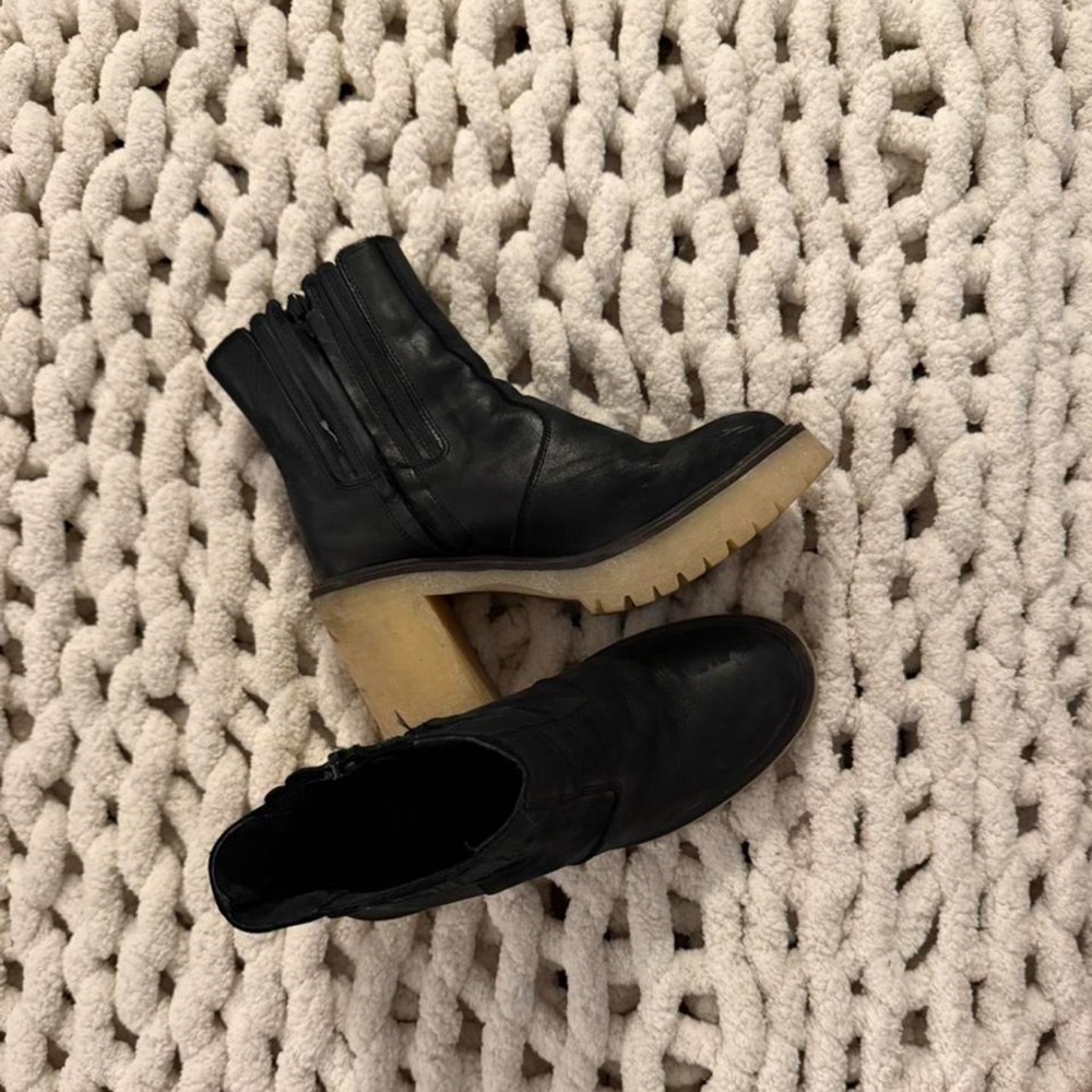 Free People Black Heeled Boots with Tan Sole